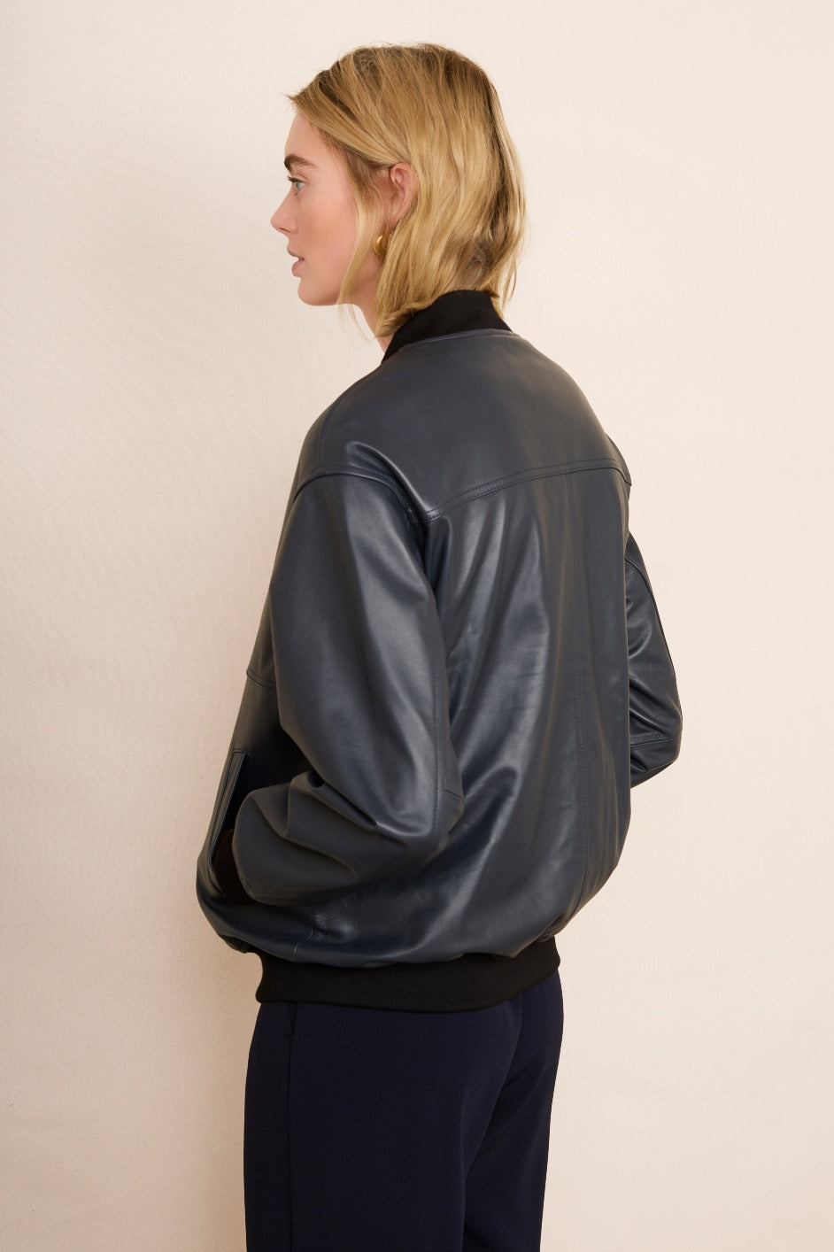 Milana Leather Bomber Jacket - Blue/Black – WYSE London