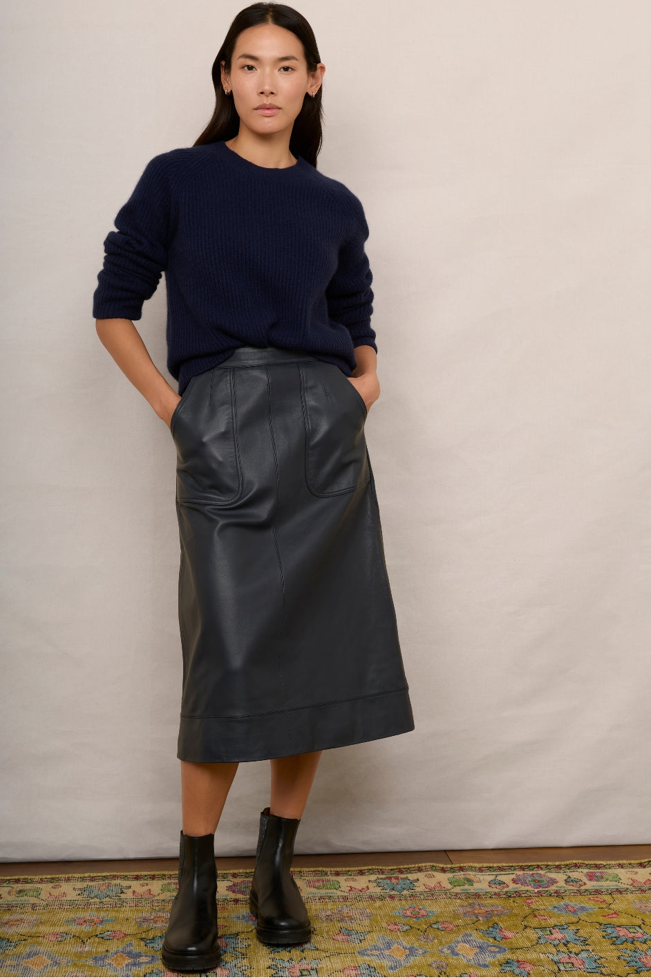 Remi Leather Skirt - Blue/Black – WYSE London