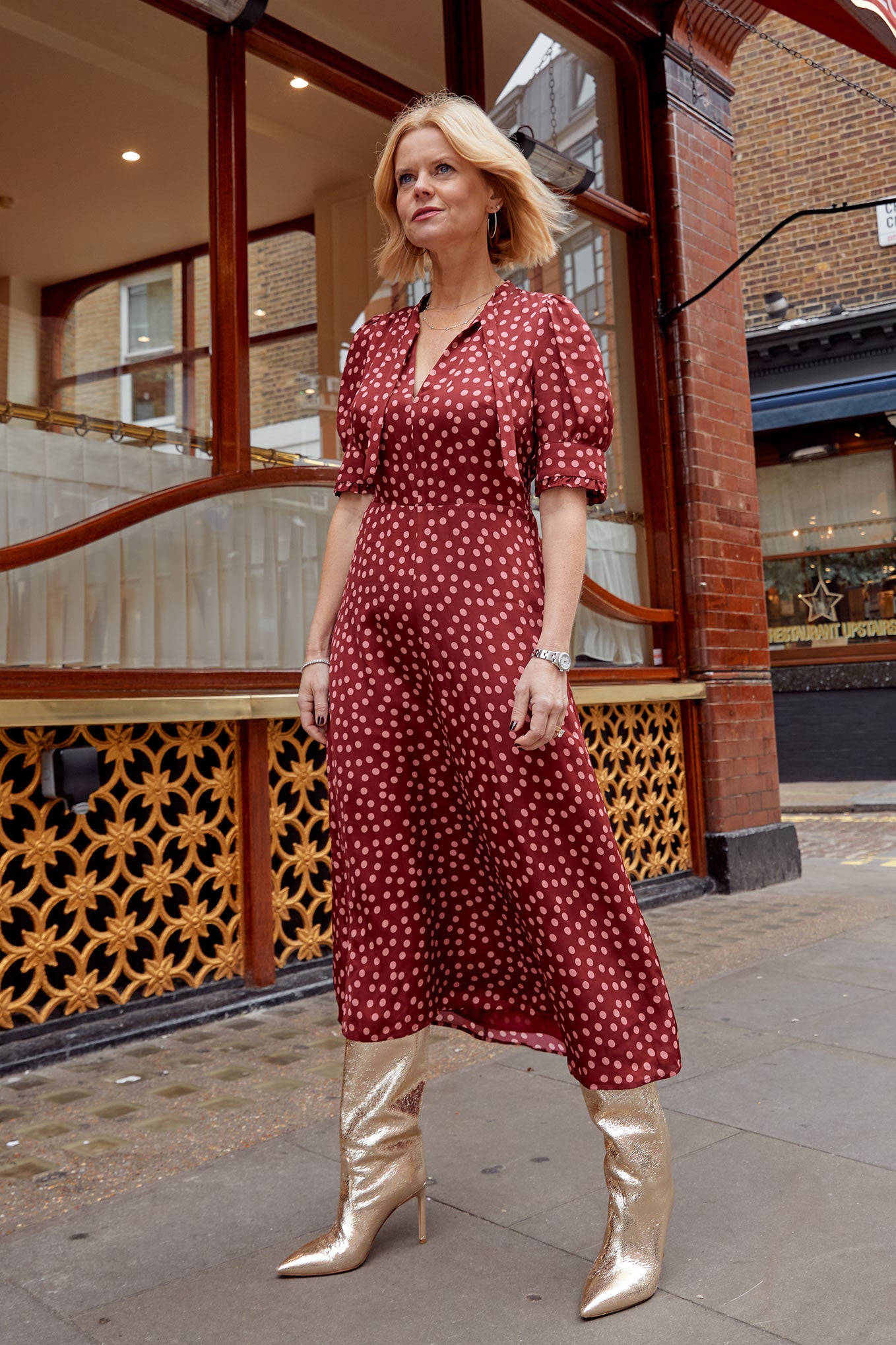 Burgundy polka sale dot dress