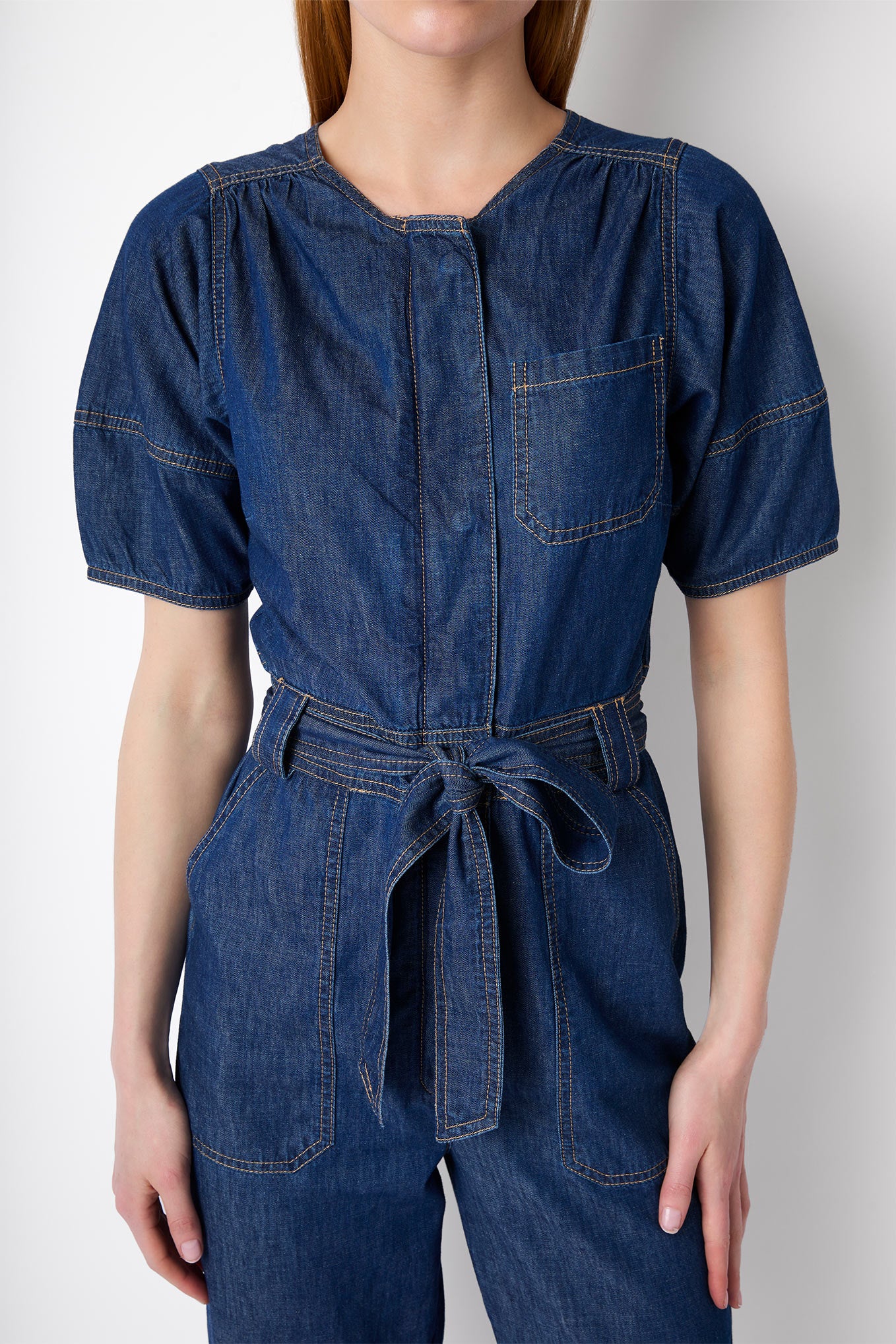 Denim short sleeve jumpsuit