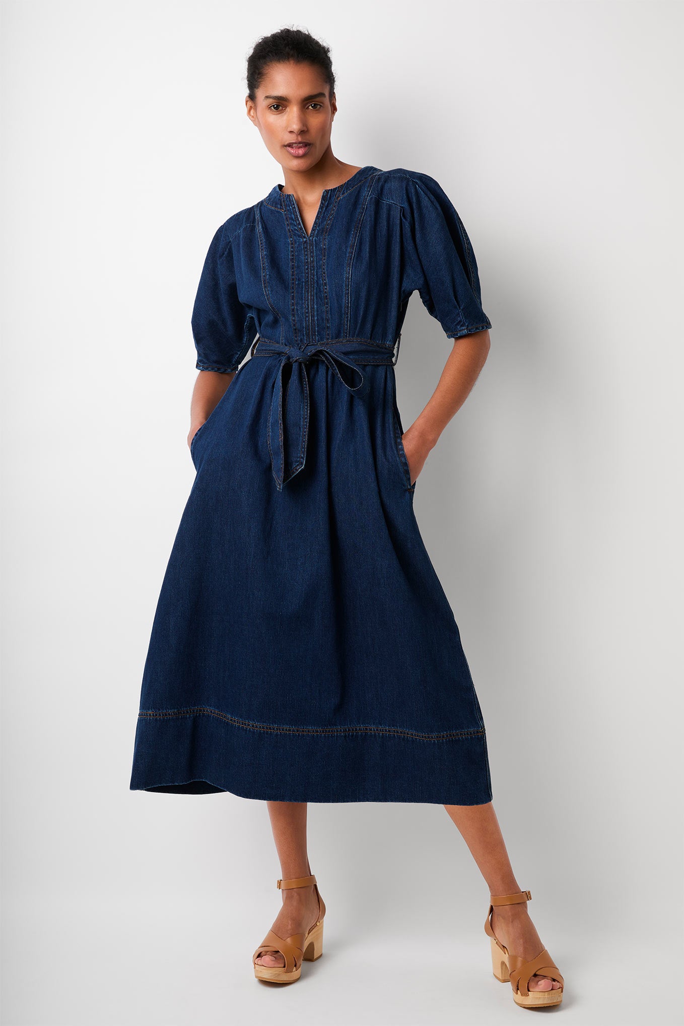 Co belted denim store dress