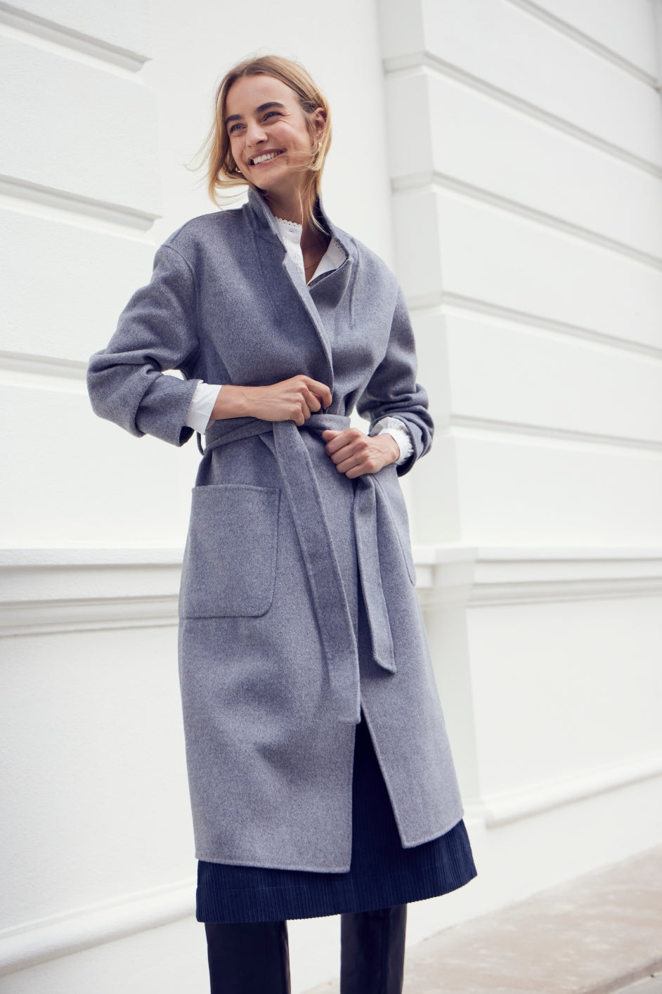 Diane Wool Double Faced Belted Coat - Grey – WYSE London