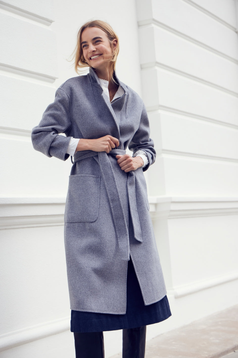 Wool-Blend Doubleface Belted Coat - ロングコート