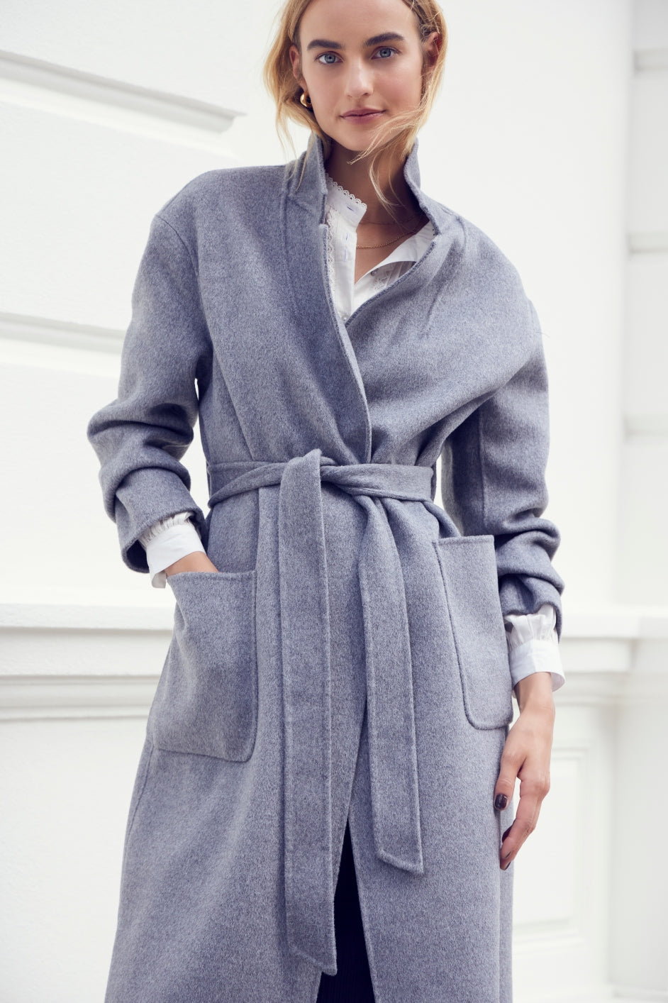 Grey wrap 2024 coat womens