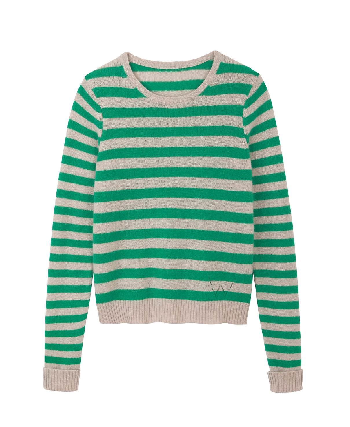 Cleo Cashmere Jumper - Parchment/Jade Green Stripe