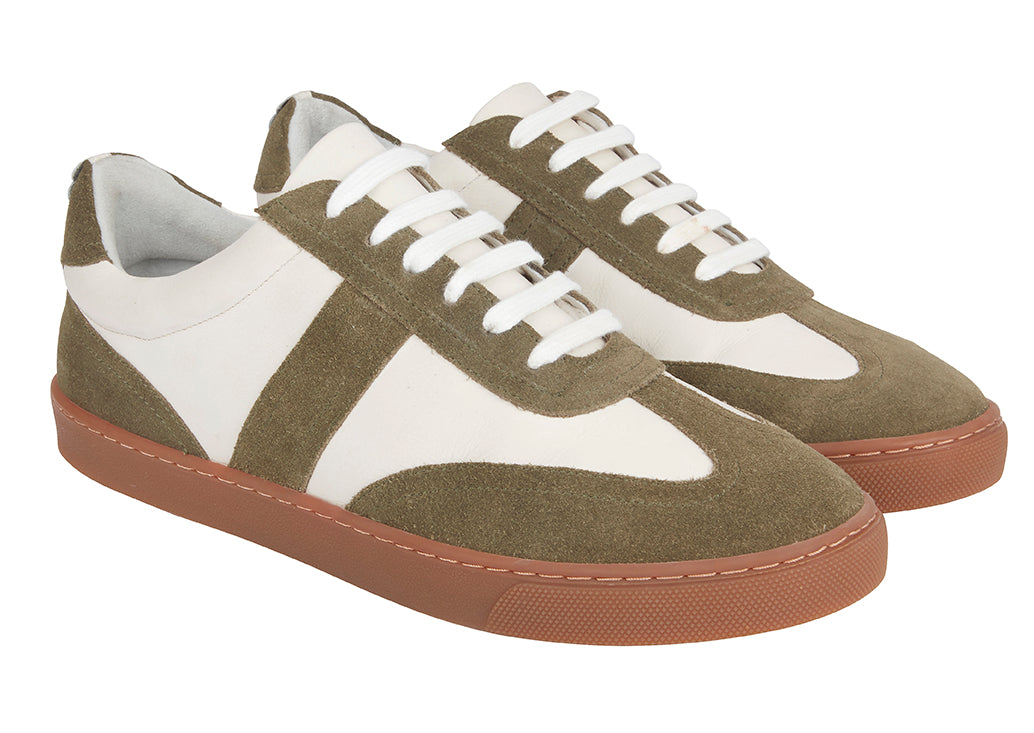 Gigi Leather Trainer - Ivory/Olive Green