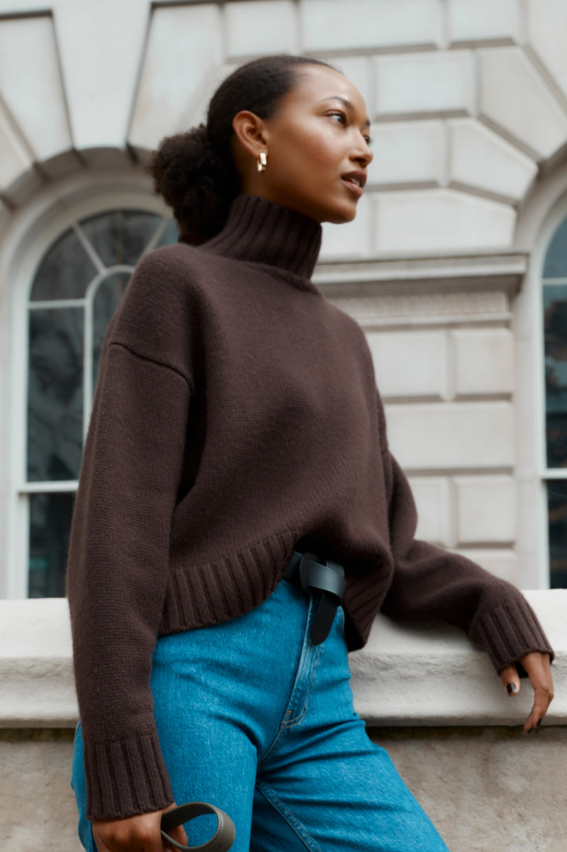 Liana Chunky Funnel Neck Jumper - Cocoa