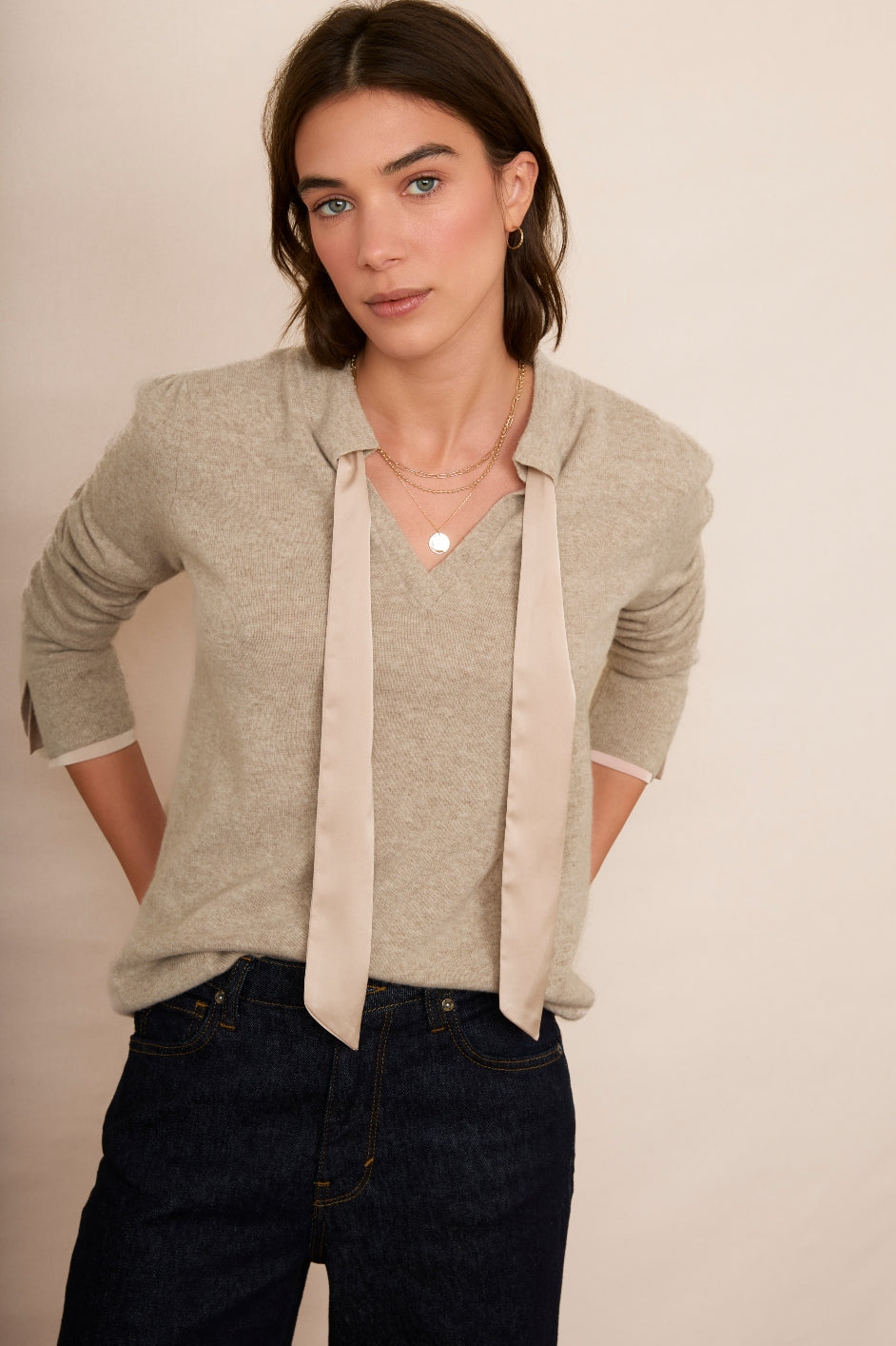 Alora Tie Detail Jumper - Taupe