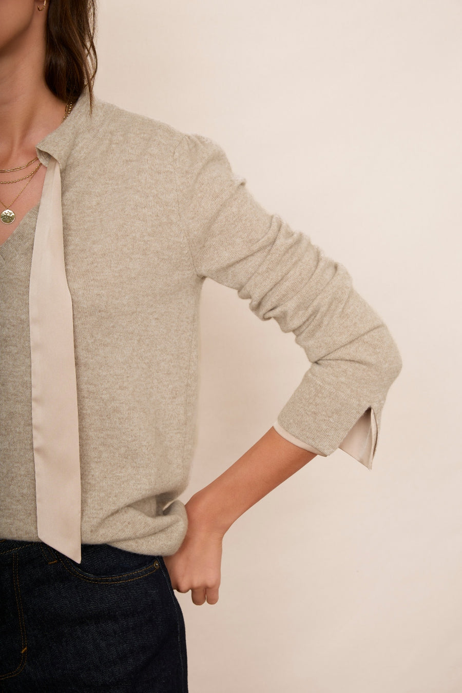 Alora Tie Detail Jumper - Taupe