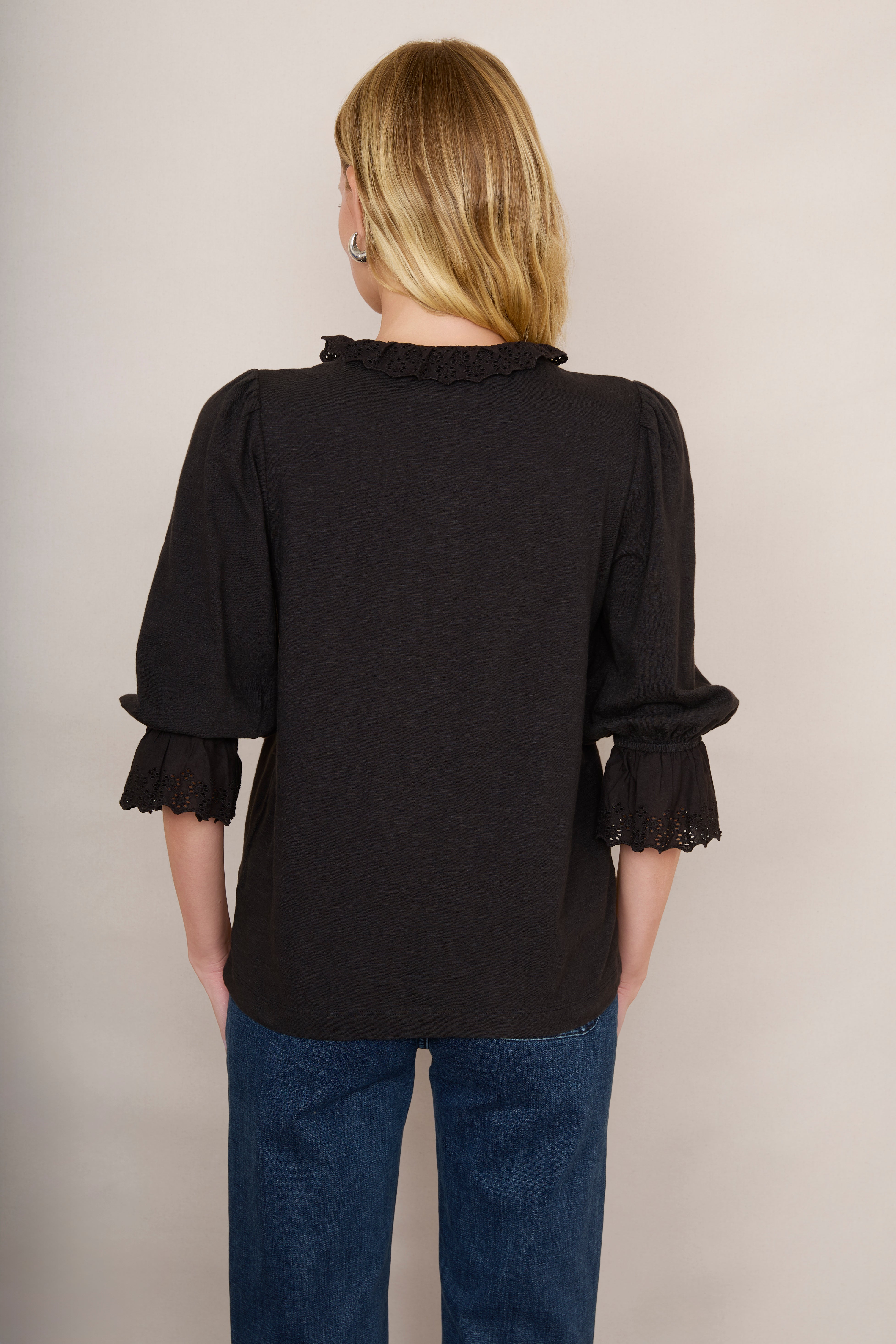 Annette Frill Jersey Top - Black