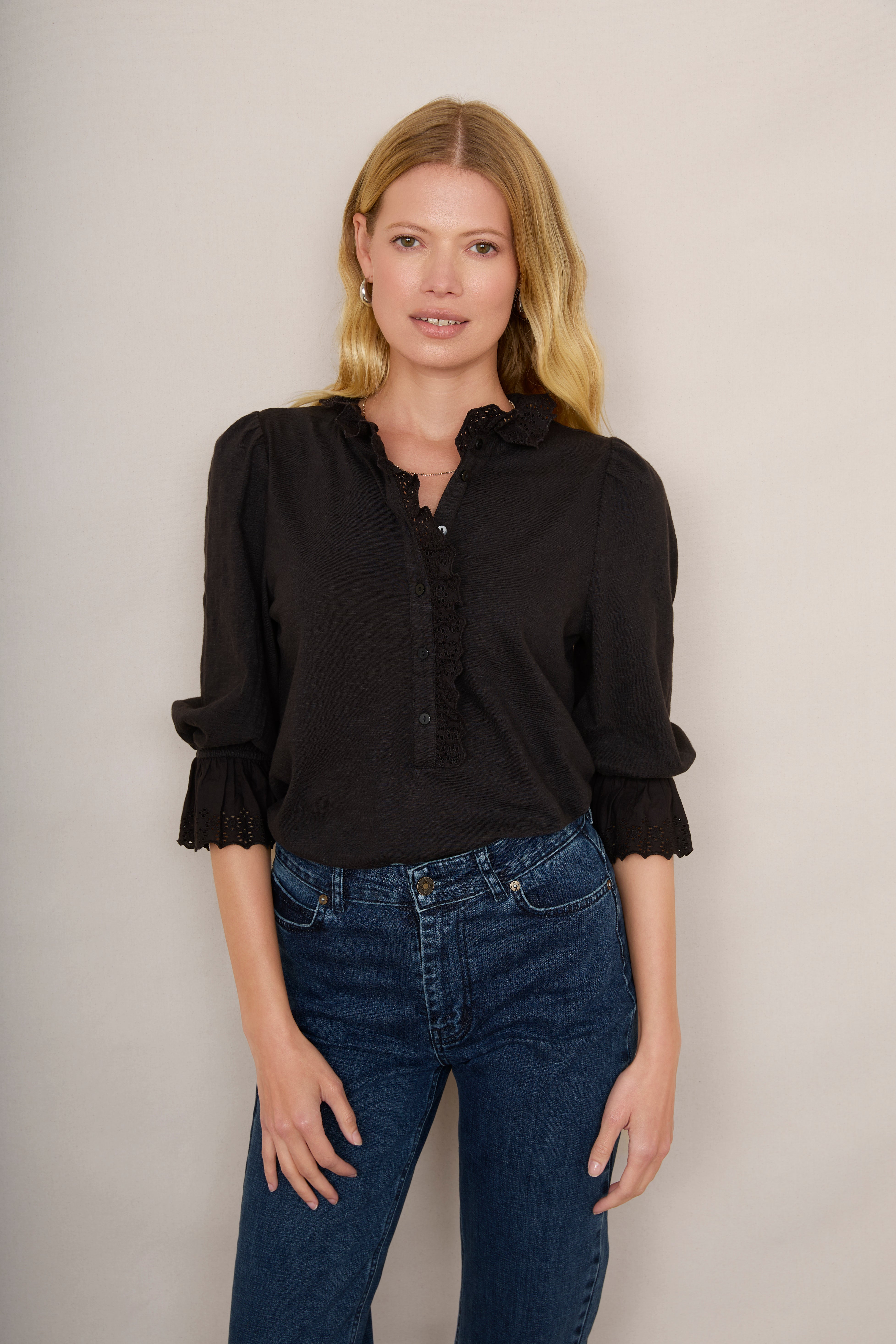 Annette Frill Jersey Top - Black