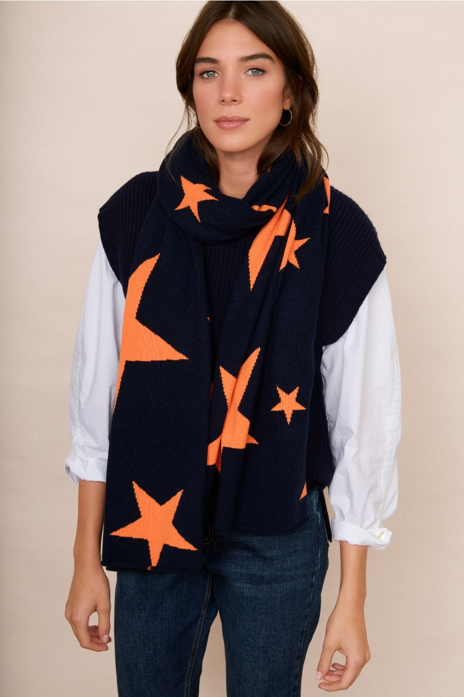 Adelina Star Scarf - Midnight/Neon Orange