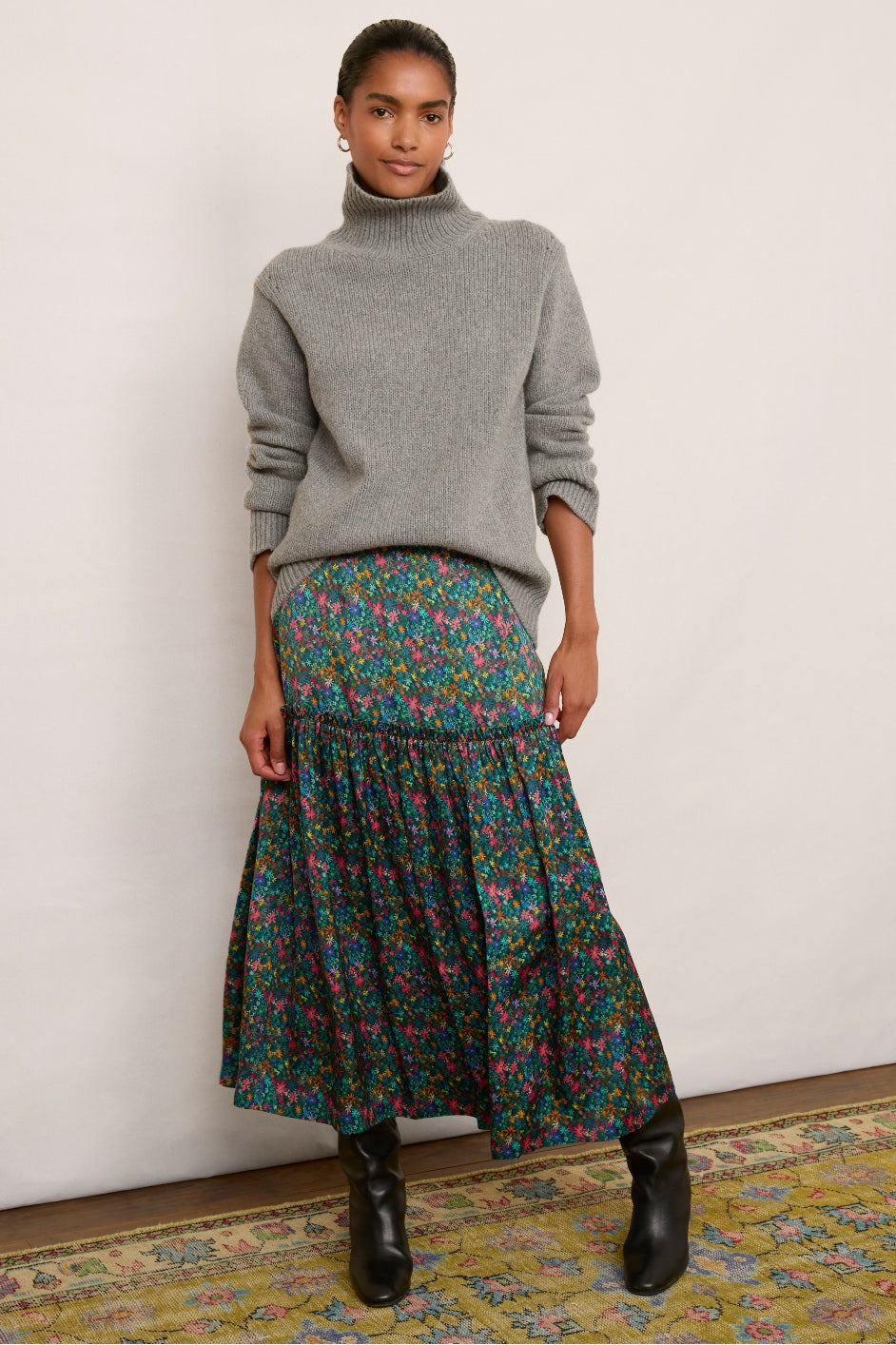 Saskia Satin Skirt - Fir/Multi