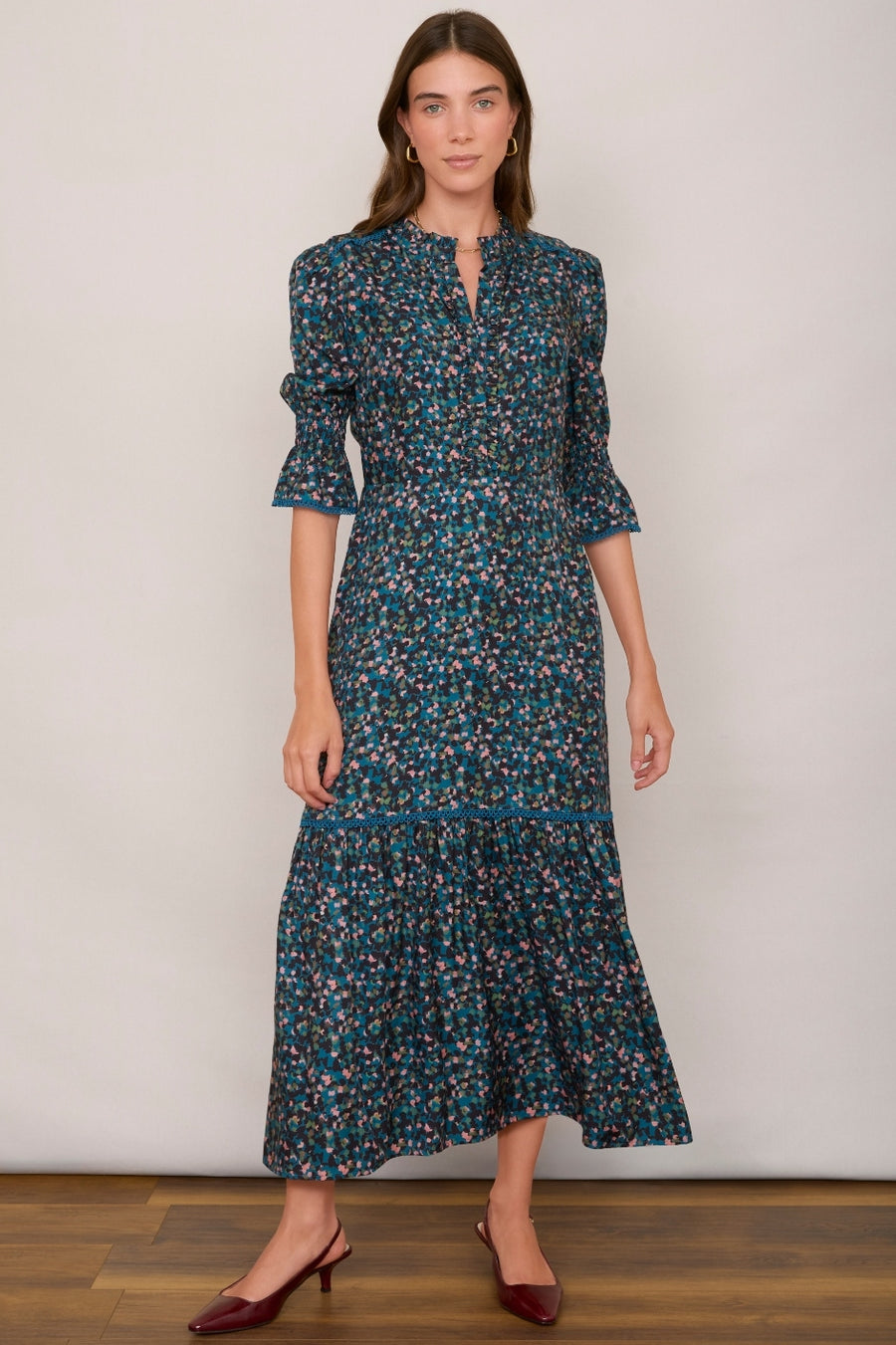 Aimee Silk Blend Dress - Teal Confetti