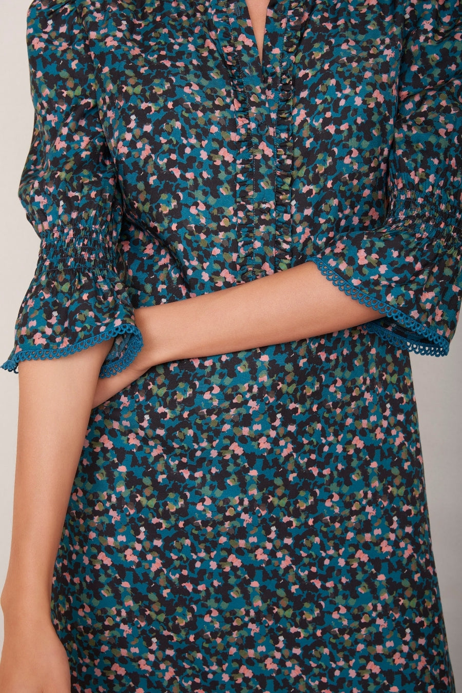 Aimee Silk Blend Dress - Teal Confetti