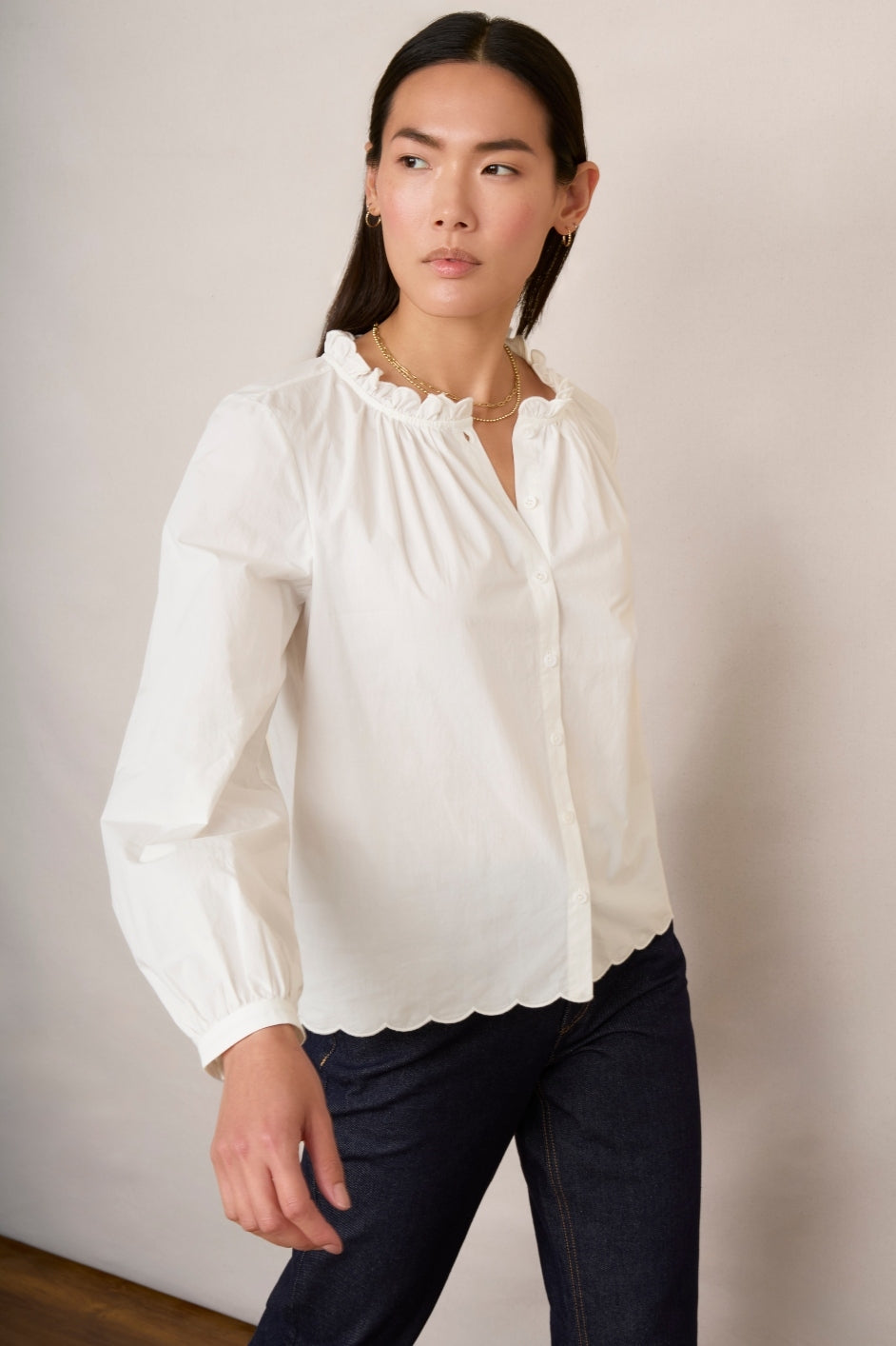 Aisha Scallop Blouse - White