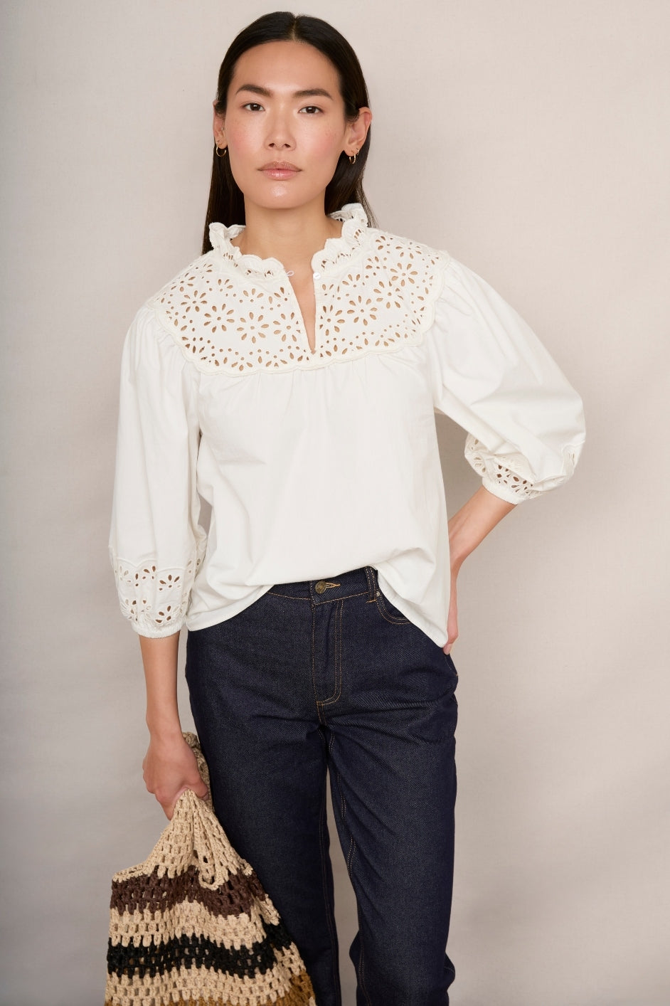 Alba Broderie Blouse - Ivory