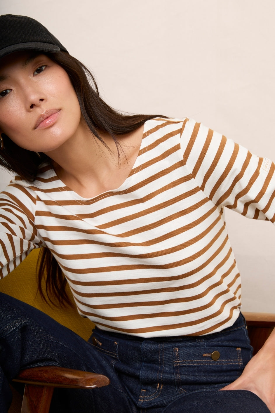 Alexa Stripe Tee - Ivory/Tan