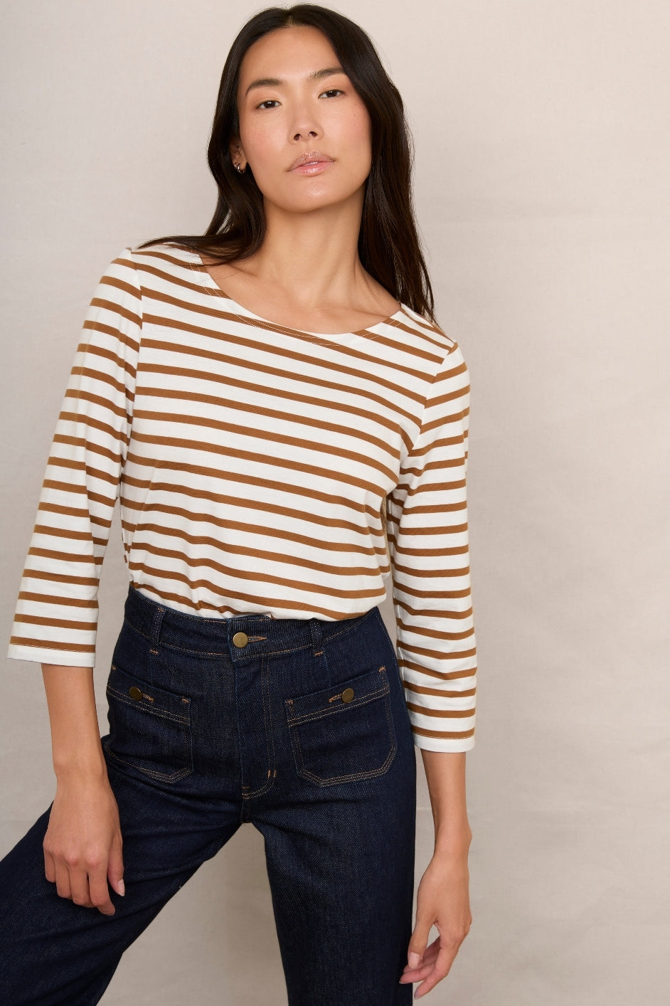 Alexa Stripe Tee - Ivory/Tan