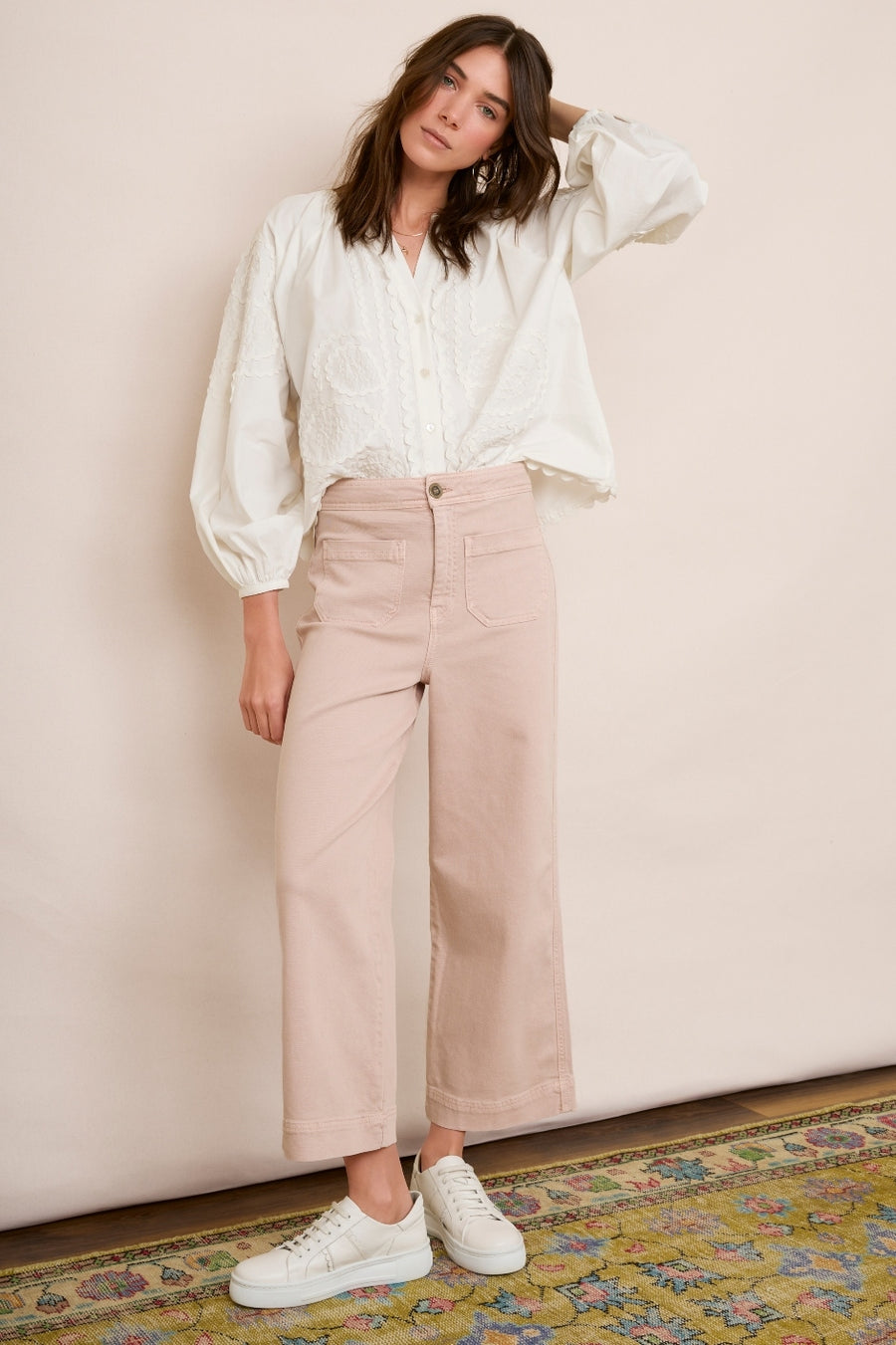 Allie Flare Cropped Jean - Dusky Pink