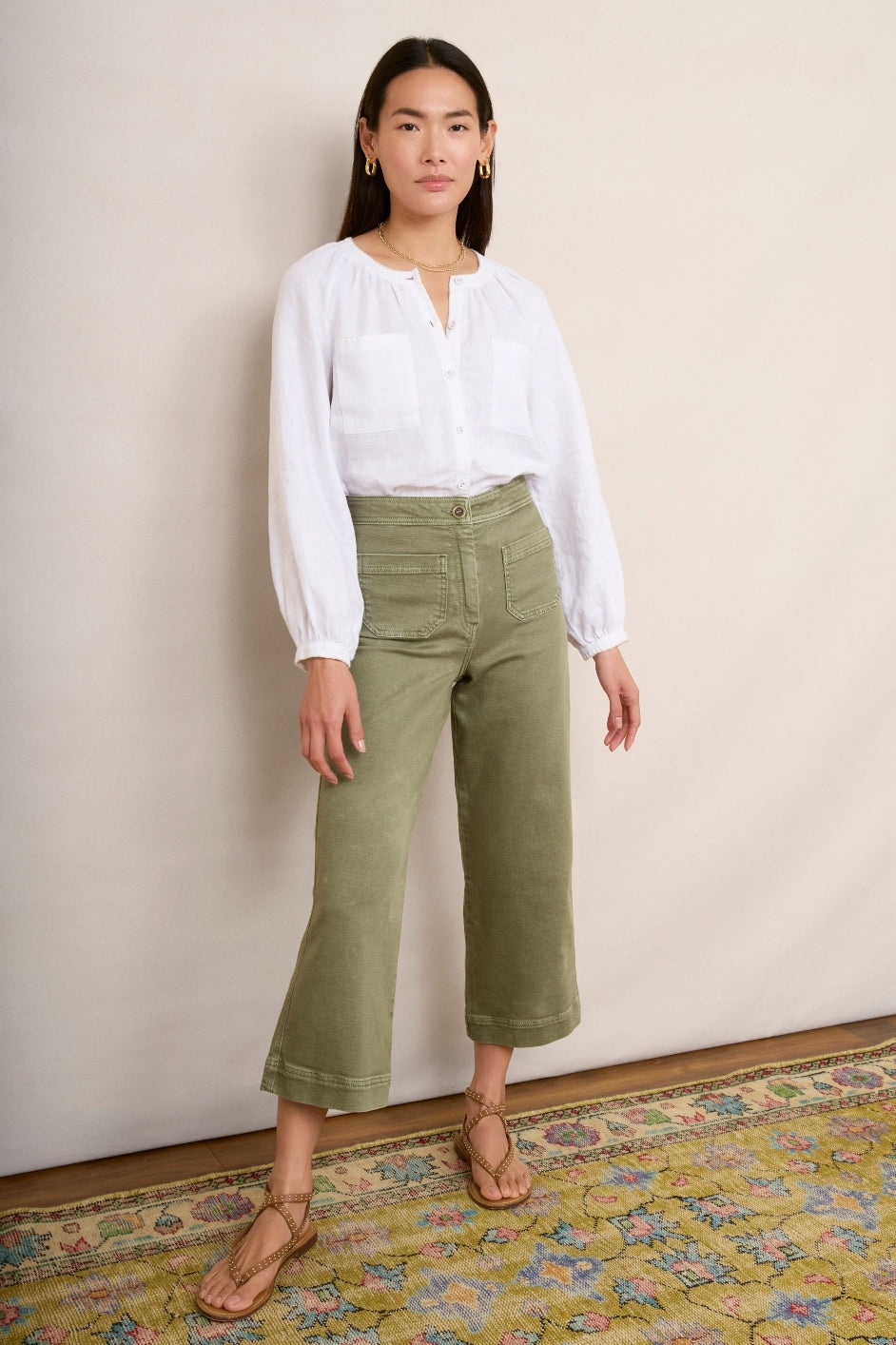 Allie Flare Cropped Jean - Sage Green