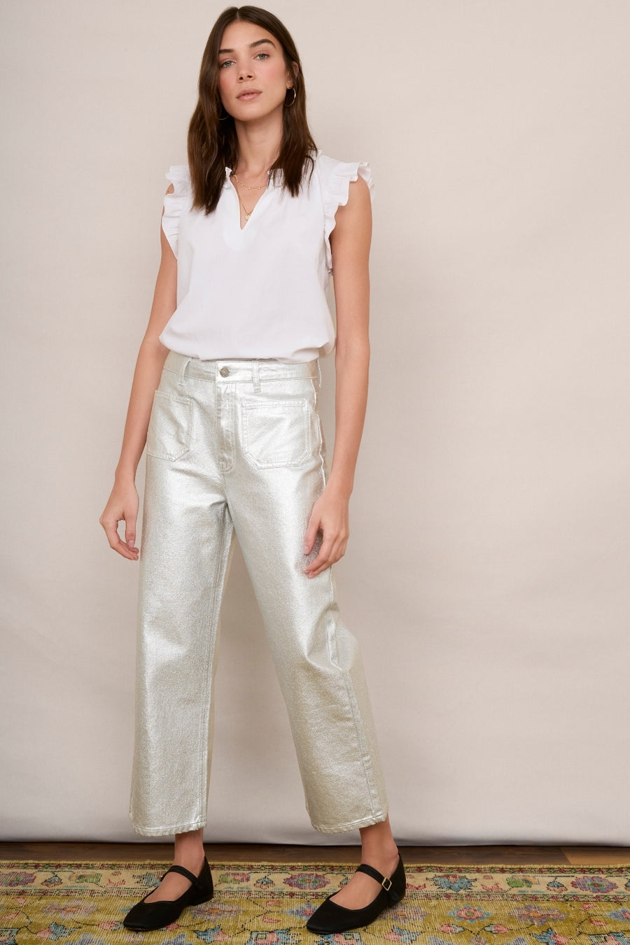 Allie Flare Cropped Jean - Silver