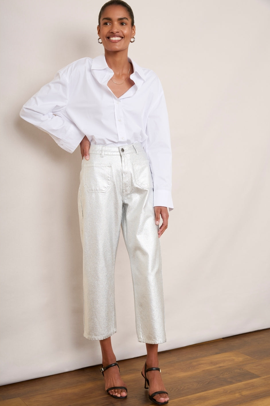 Allie Flare Cropped Jean - Silver