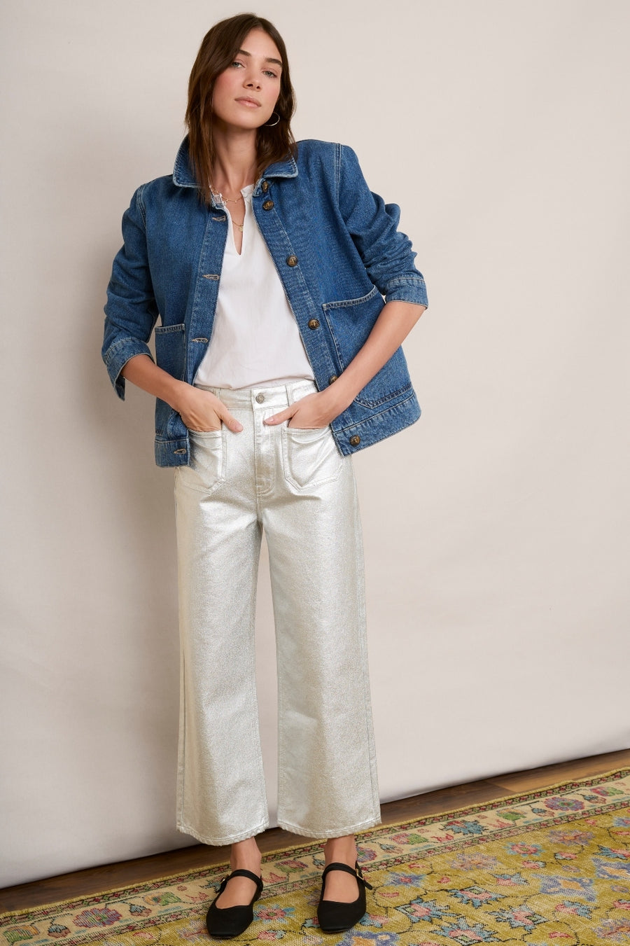 Allie Flare Cropped Jean - Silver