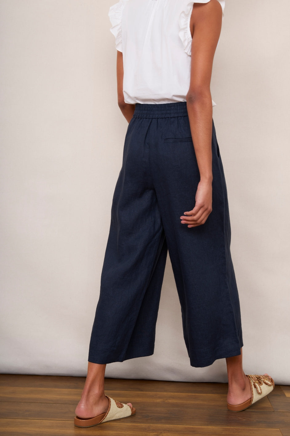 Alma Cropped Linen Trouser - Midnight