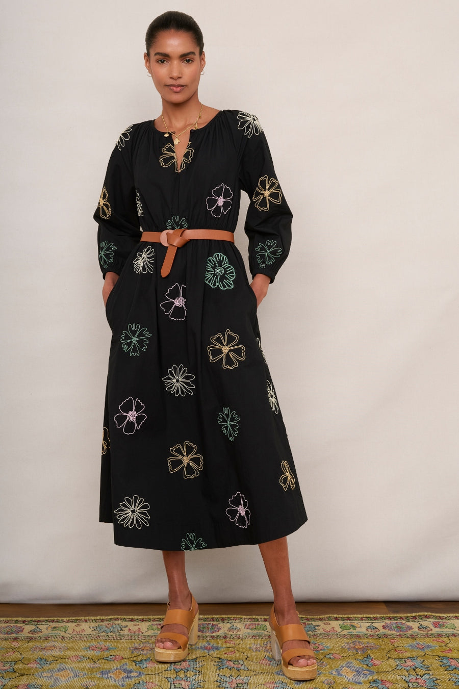 Amber Embroidered Dress - Black