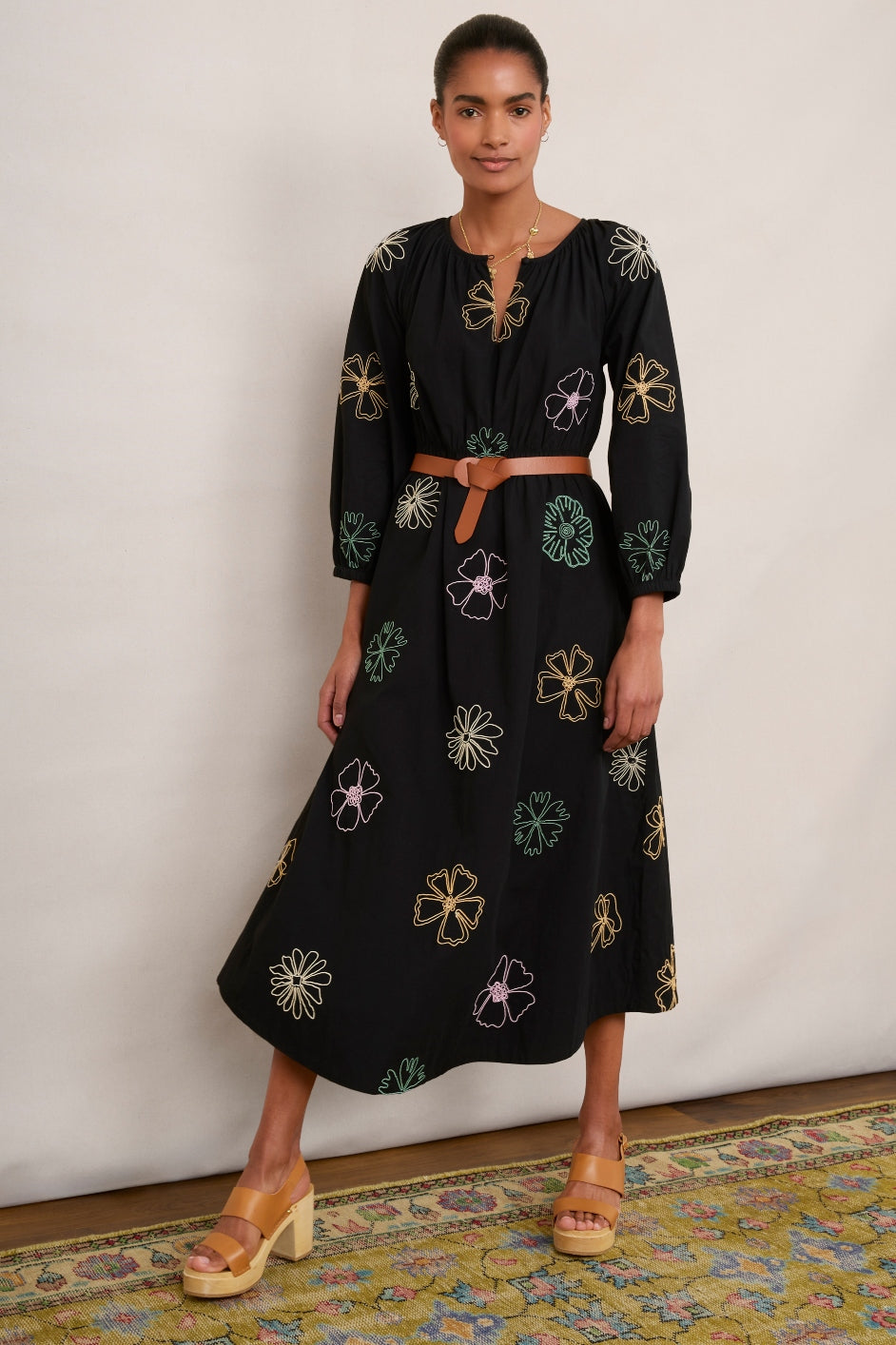 Amber Embroidered Dress - Black