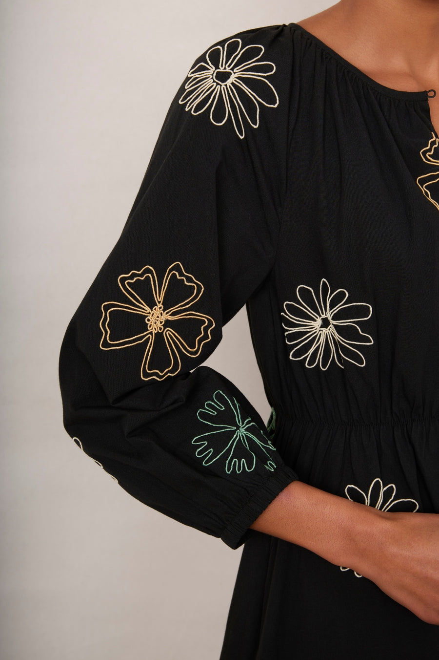 Amber Embroidered Dress - Black