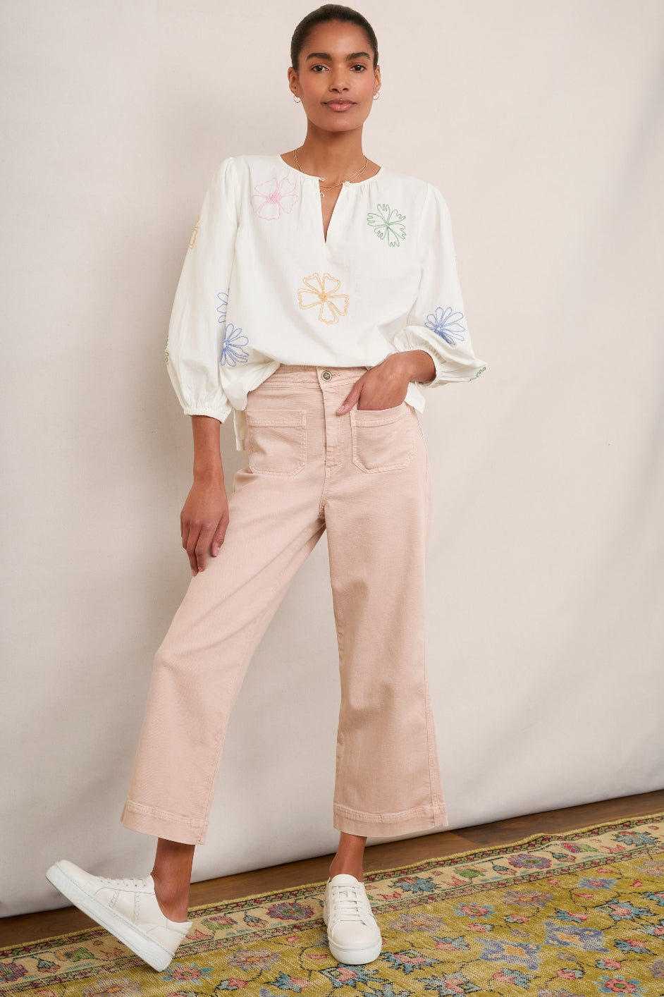 Allie Flare Cropped Jean - Dusky Pink