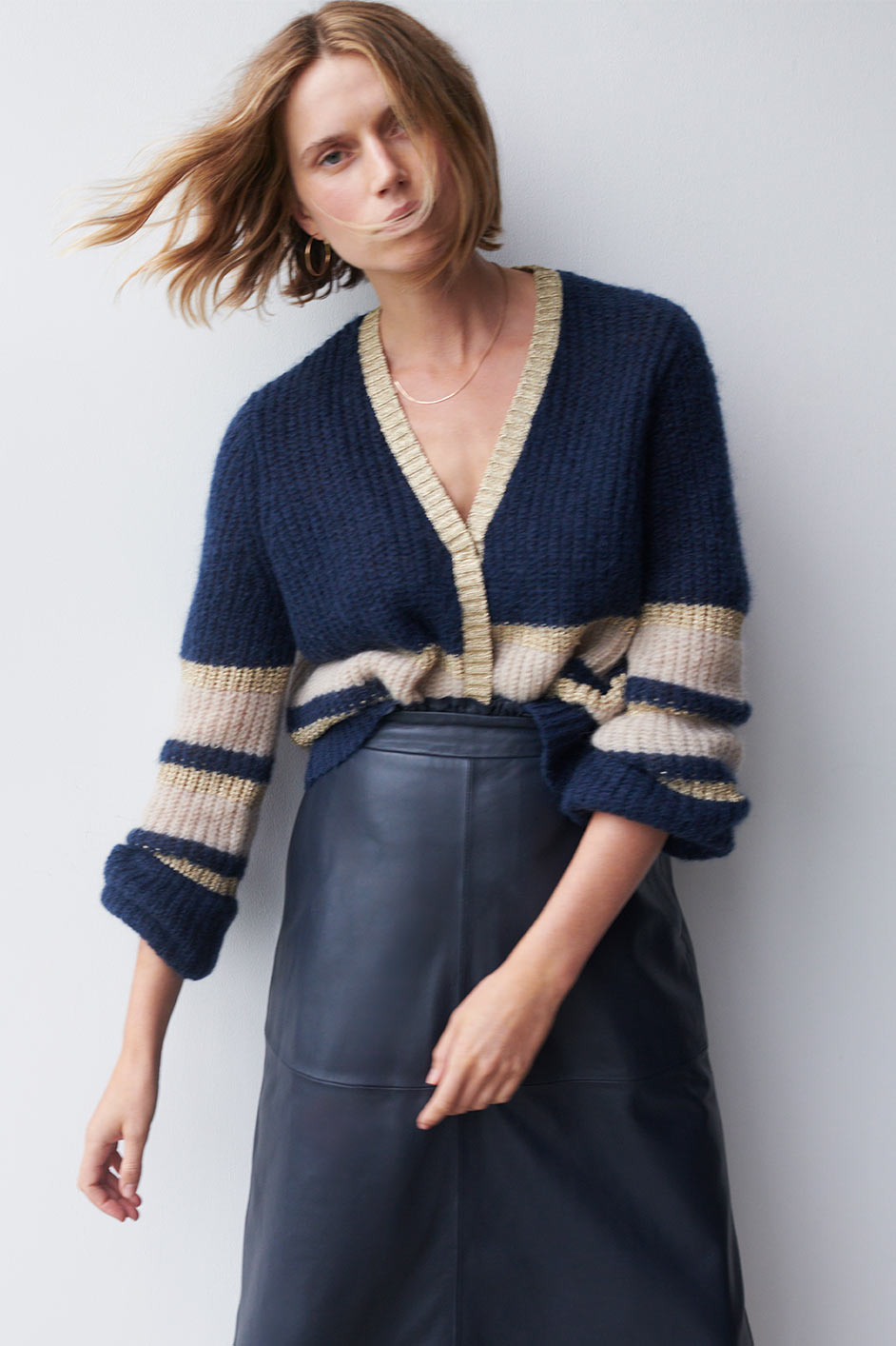 Angela Stripe Cardigan - Midnight/Taupe