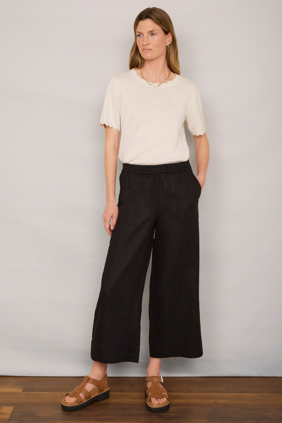 Angeline Linen Cropped Trouser - Black