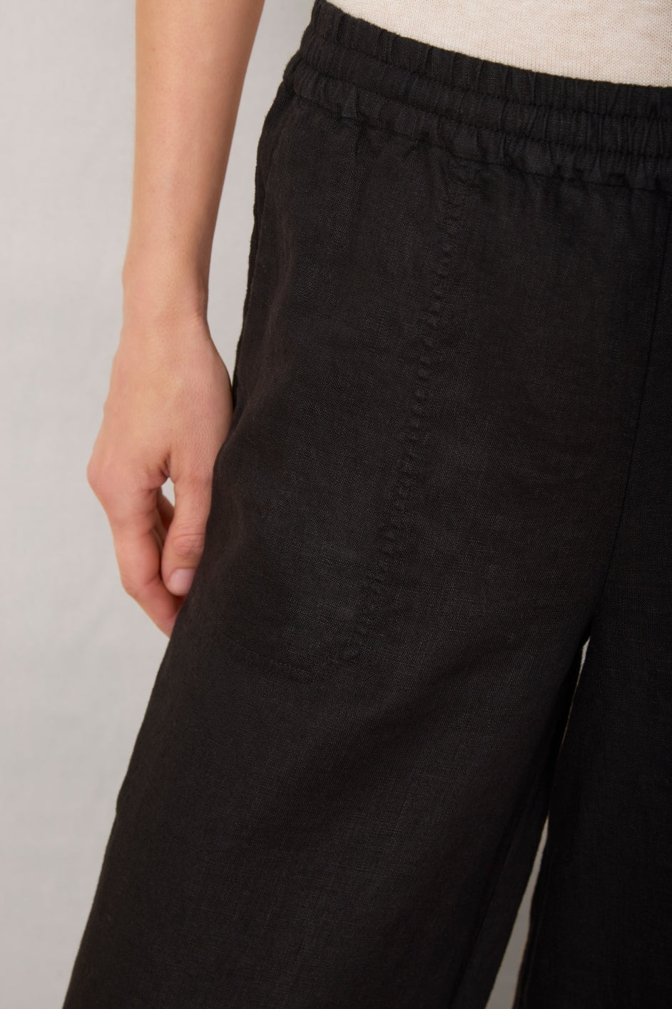 Angeline Linen Cropped Trouser - Black