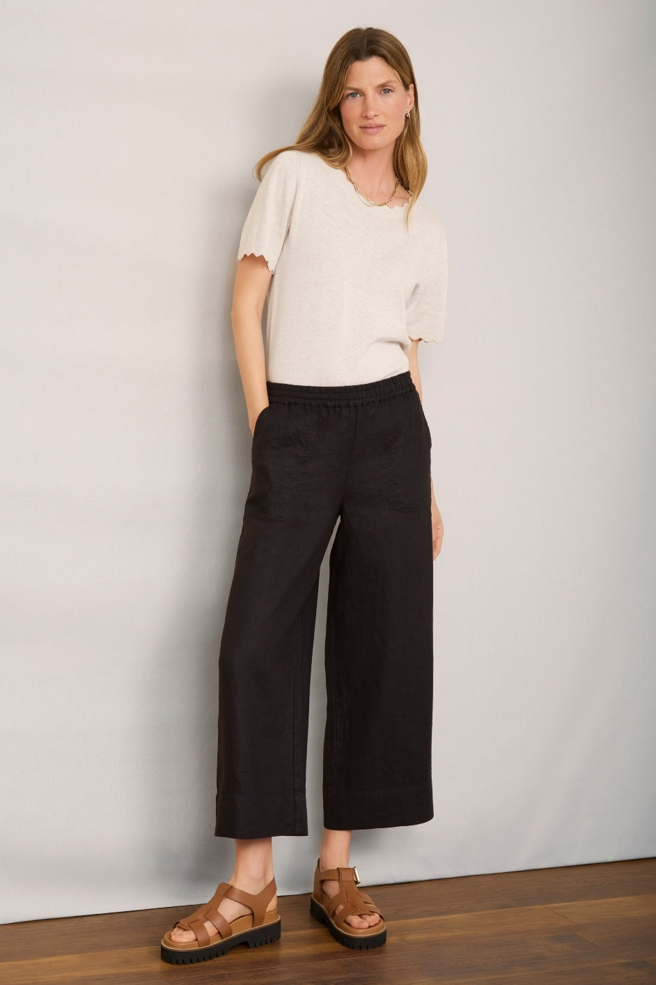 Angeline Linen Cropped Trouser - Black