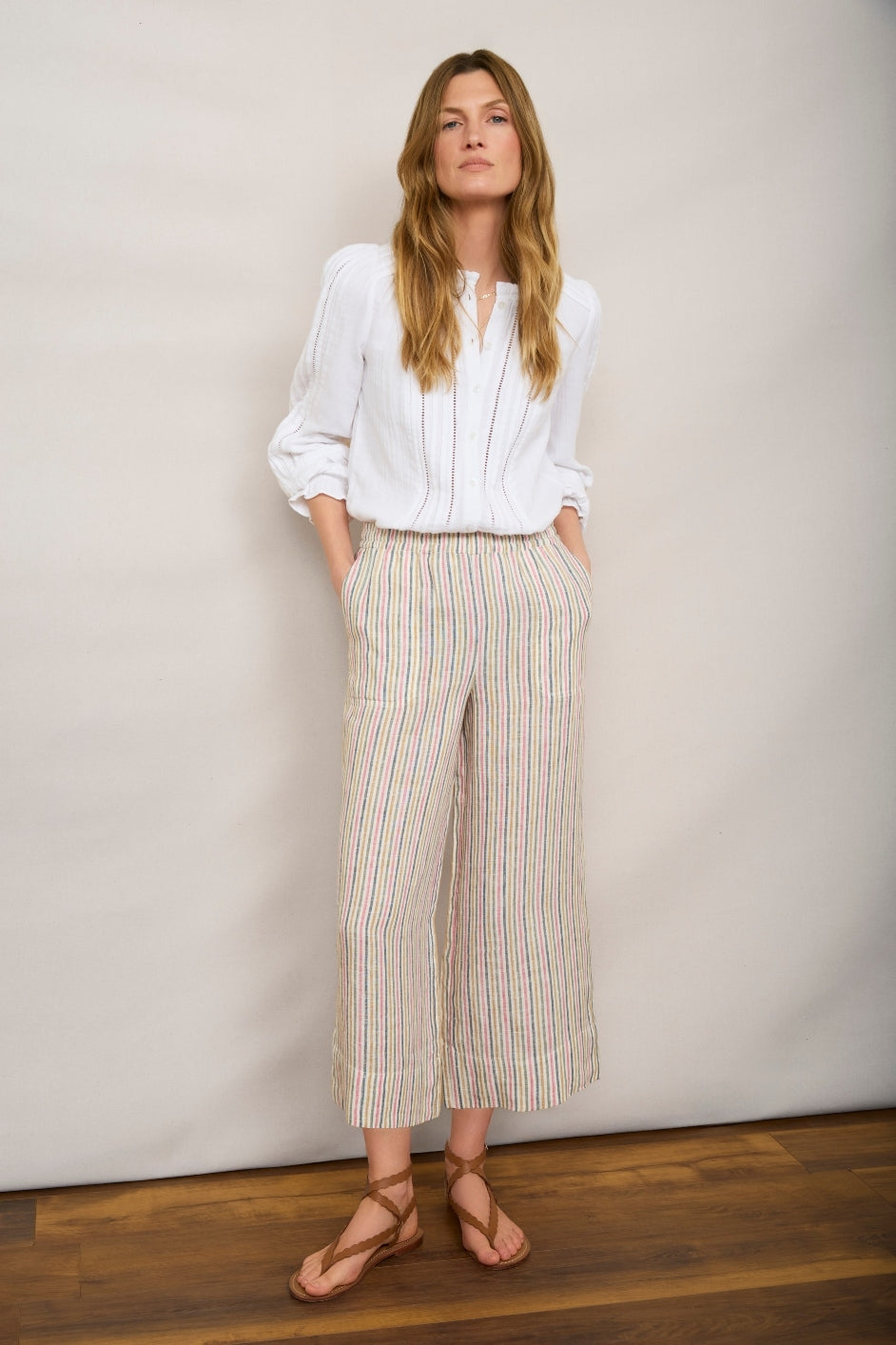 Angeline Linen Cropped Trouser - Candy Stripe