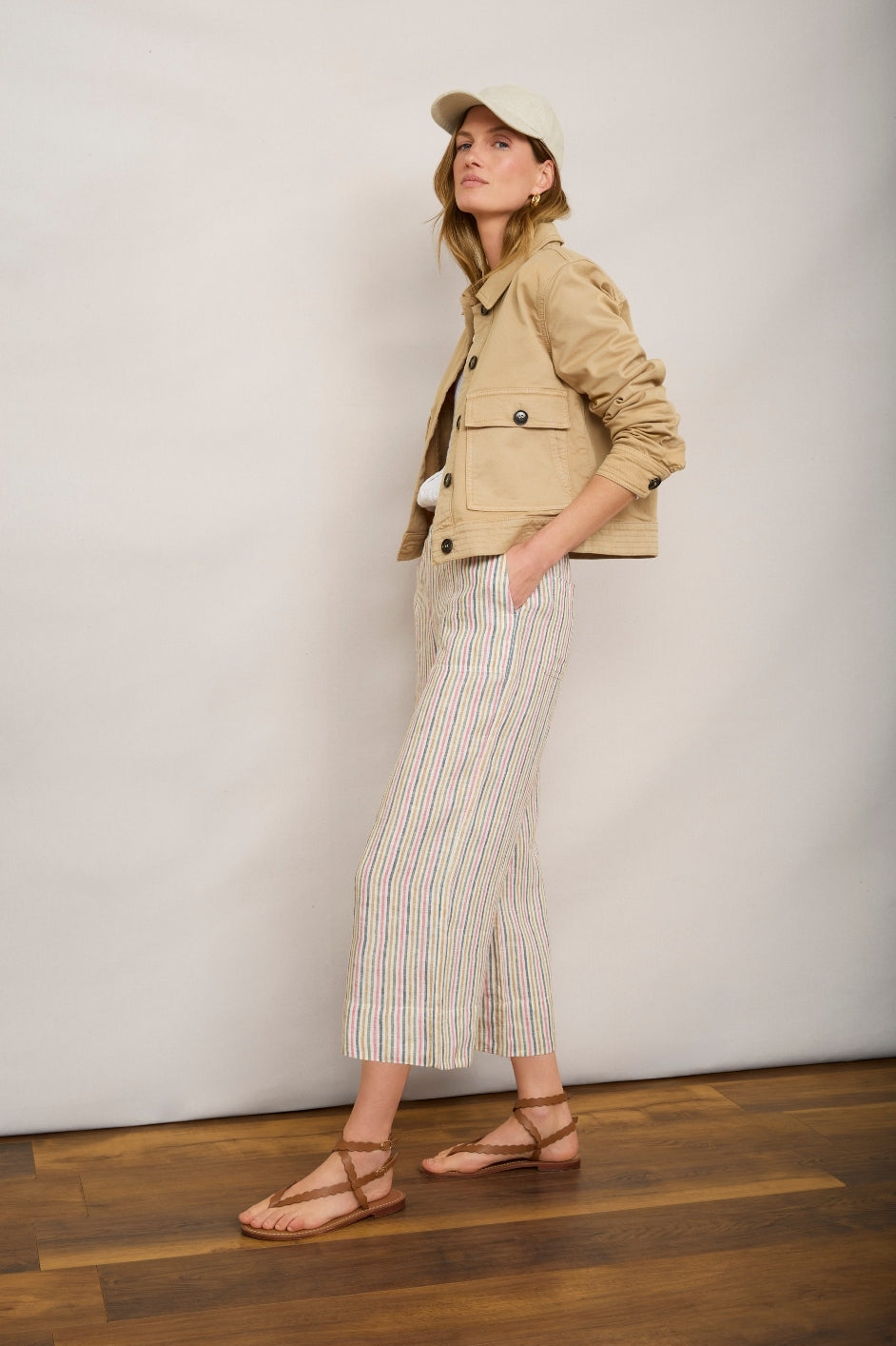 Angeline Linen Cropped Trouser - Candy Stripe