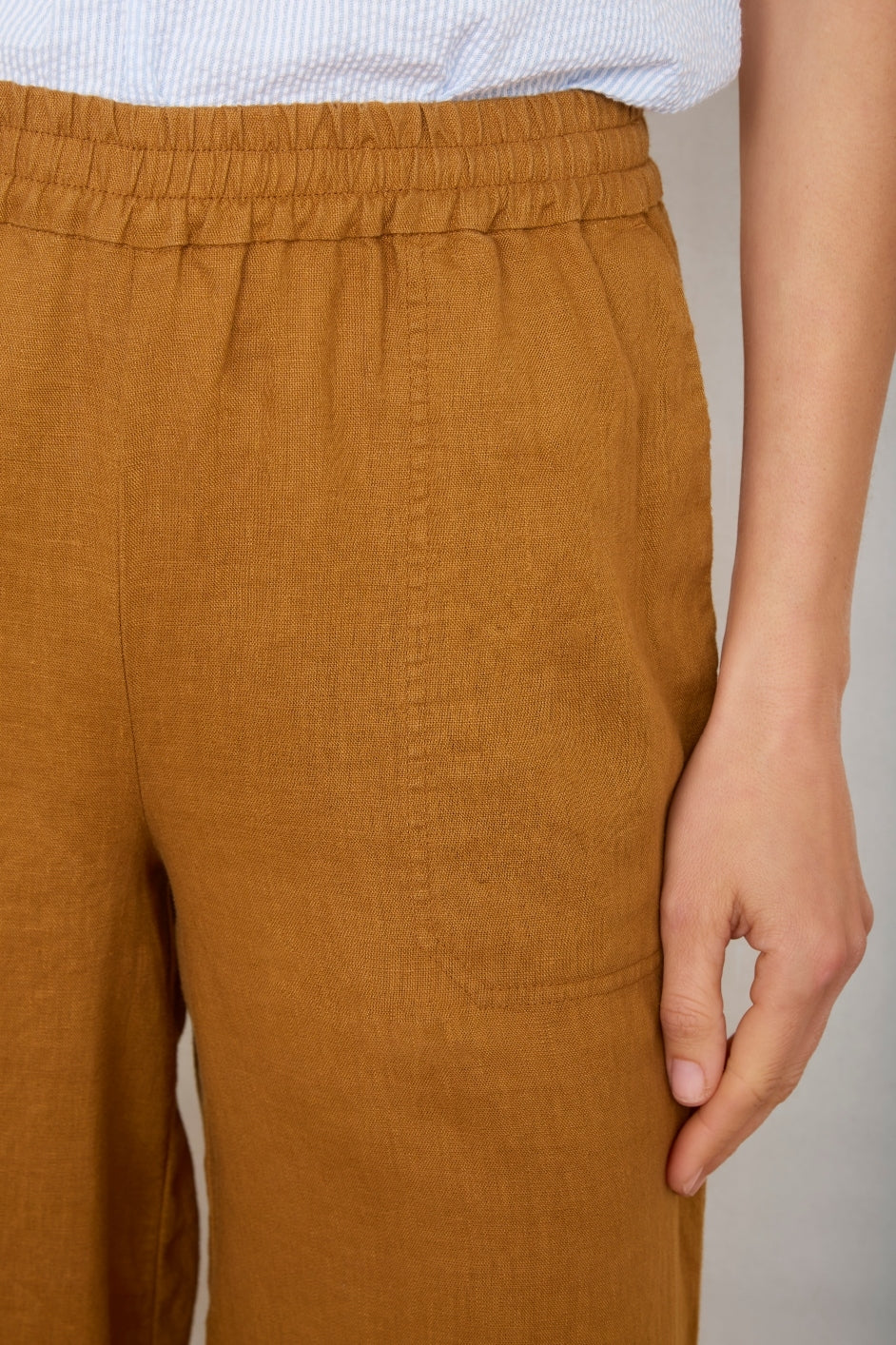 Angeline Linen Cropped Trouser - Tan