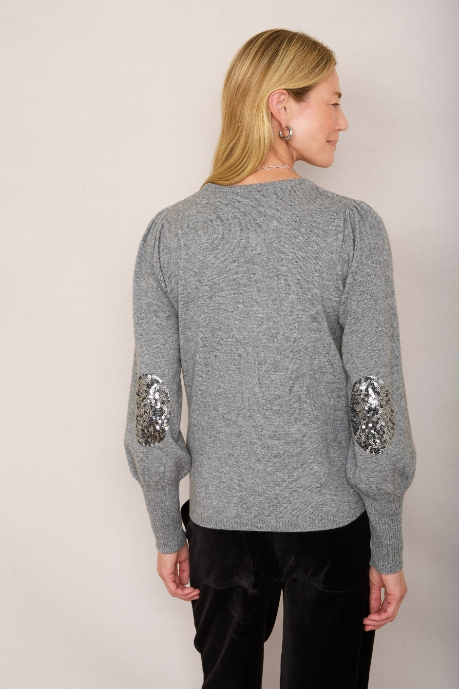 Julieta Patch Jumper - Mid Grey Marl/Pewter Sequin