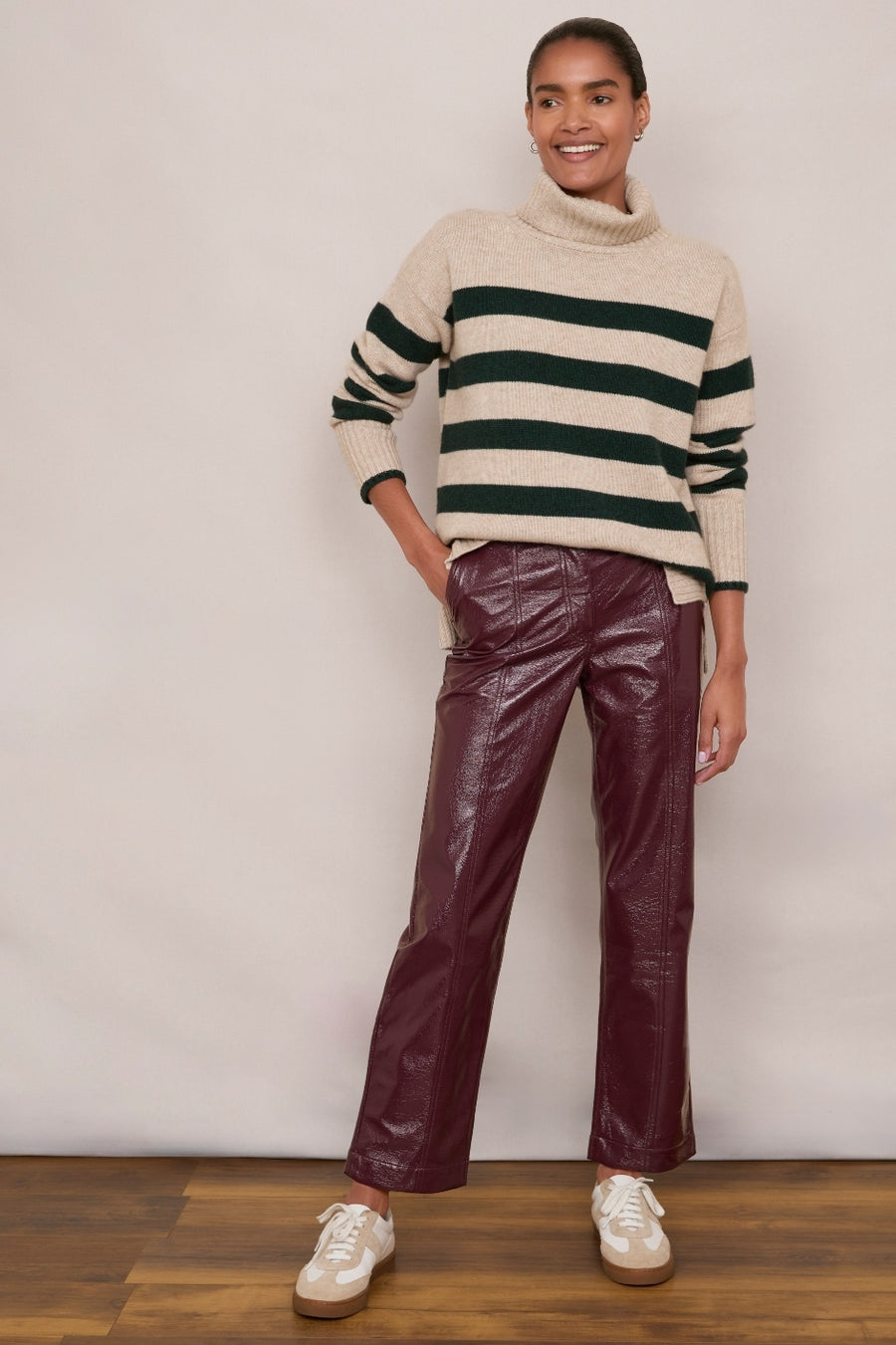 Anne Faux Leather Trouser - Plum Patent