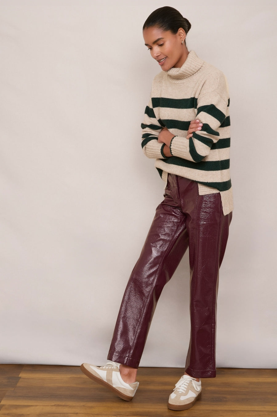 Anne Faux Leather Trouser - Plum Patent