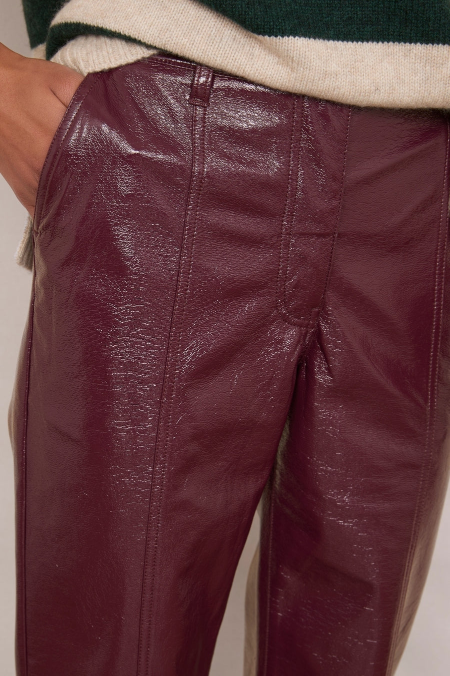 Anne Faux Leather Trouser - Plum Patent