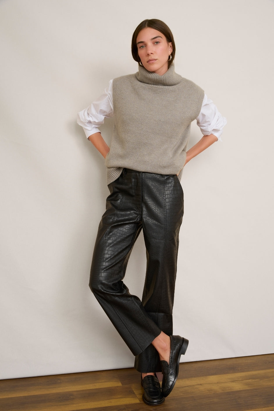 Anne Faux Leather Trouser - Black Croc