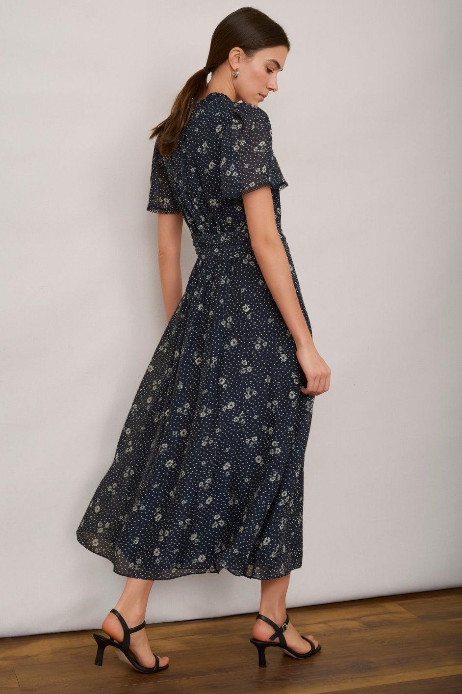 Arabella Silk Dress - Navy Ditsy Floral