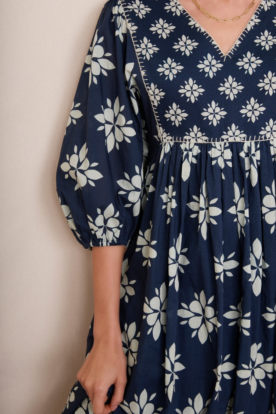 Asley Geo Dress - Blue/Ivory