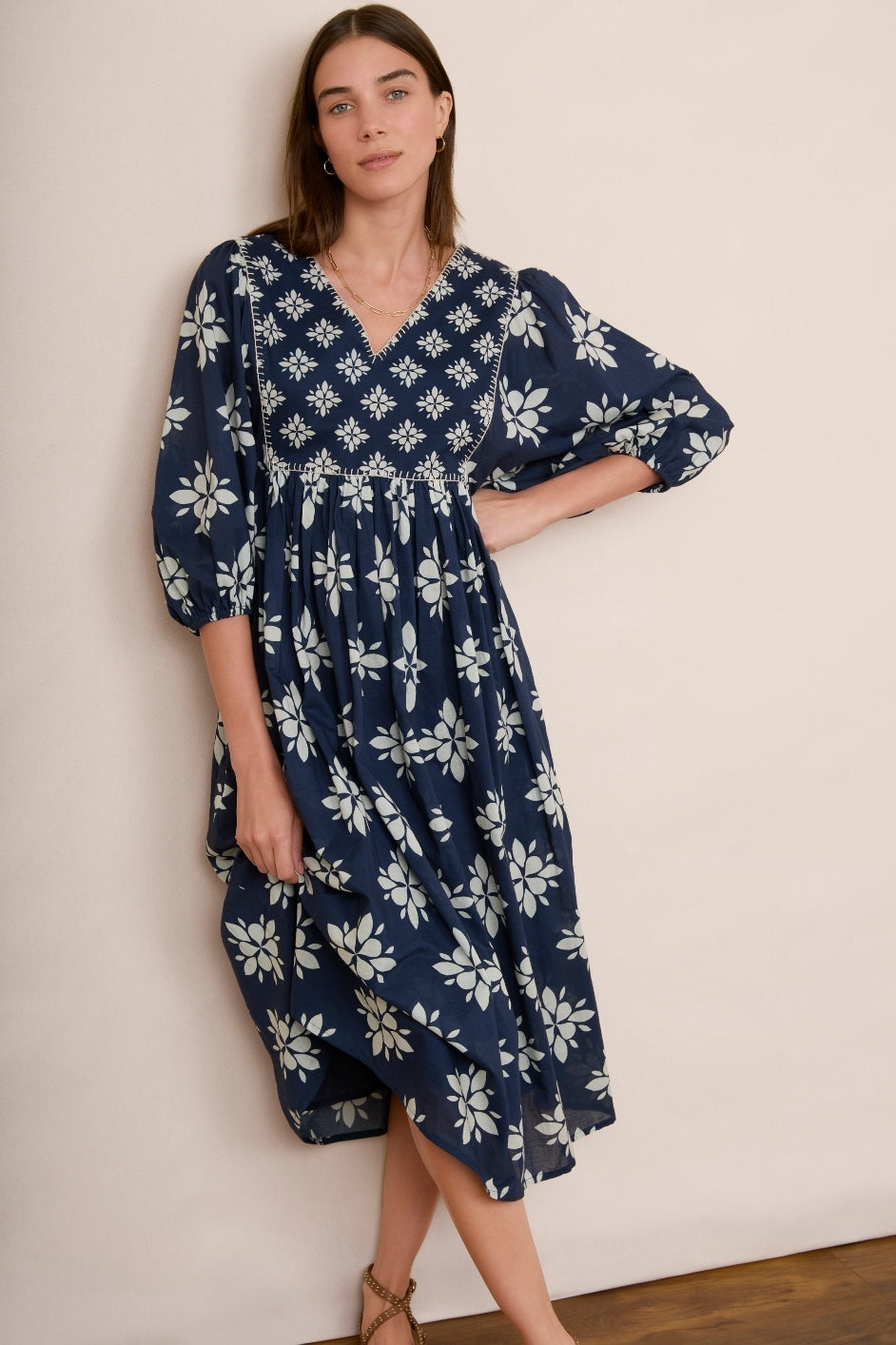 Asley Geo Dress - Blue/Ivory