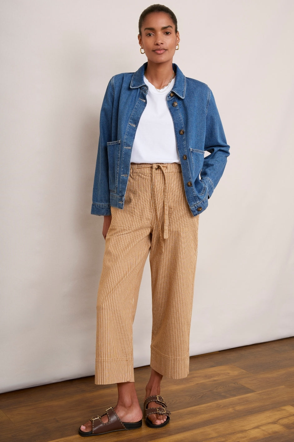 Astrid Stripe Jean - Tan/Ecru