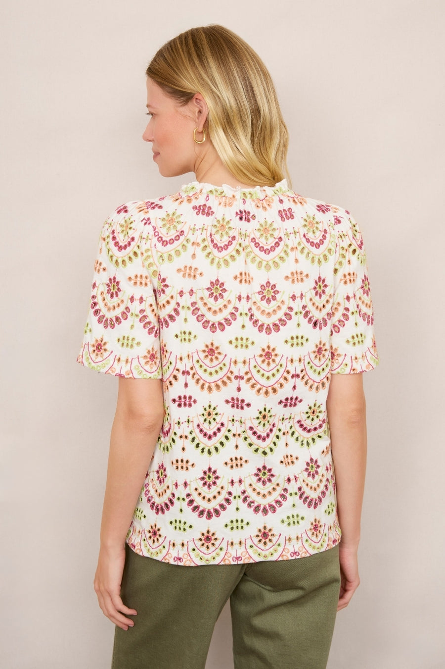 Aucelon Broderie Tee - Ivory/Green